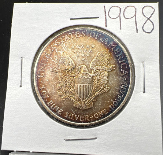 1998 1 Oz American Silver Eagle Gem BU UNC Nice Toning Toner SKU#J