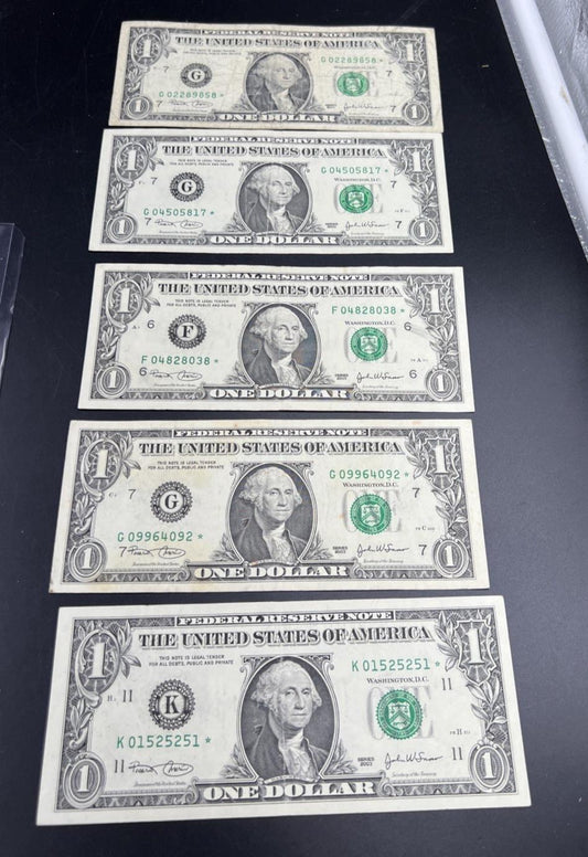 Lot of 5 2003 * Star $1 One Dollar FRN Federal Reserve Notes Circulated #51