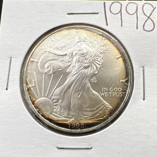 1998 1 Oz American Silver Eagle Gem BU UNC Neat Toning Toner SKU#A