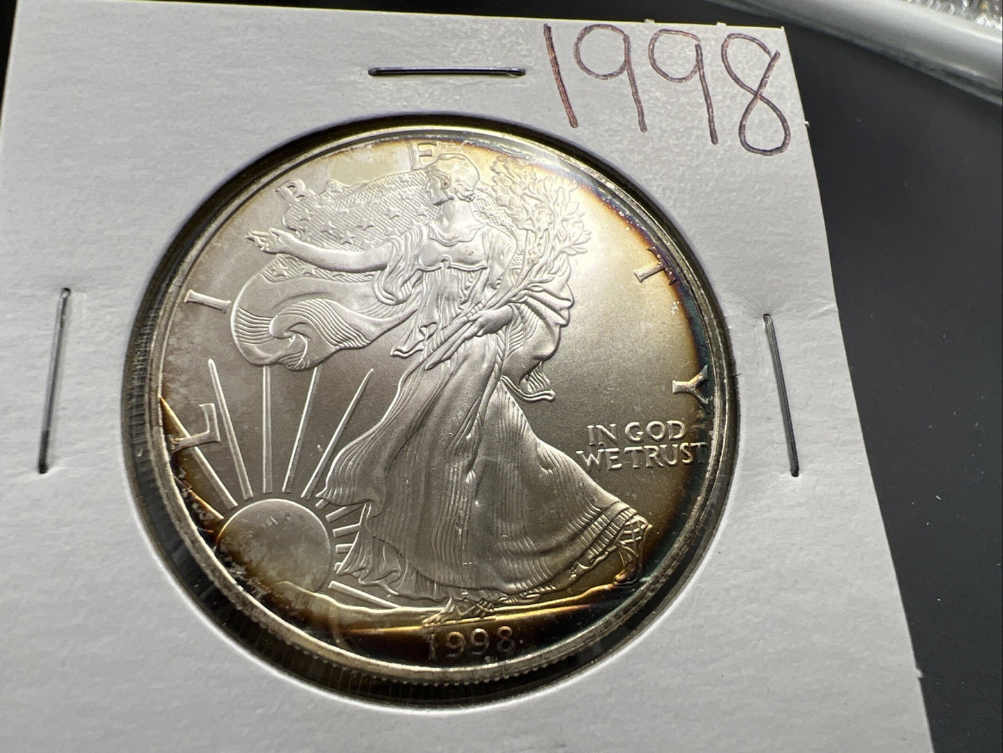 1998 1 Oz American Silver Eagle Gem BU UNC Neat Toning Toner SKU#A