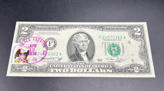 1976 $2 Postal Two Dollar Bicentennial Federal Reserve Note Avondale Estates GA