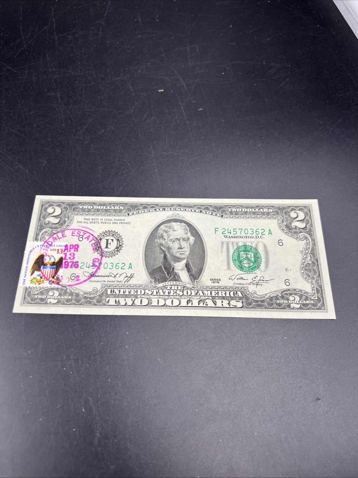 1976 $2 Postal Two Dollar Bicentennial Federal Reserve Note Avondale Estates GA