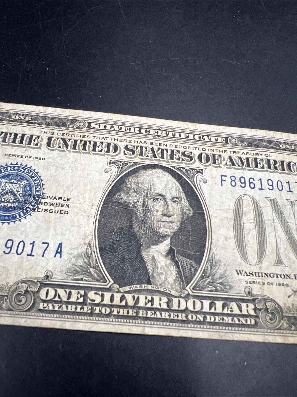 1928 $1 Funnyback Funny Back Silver Certificate Blue Seal Fine Circ017