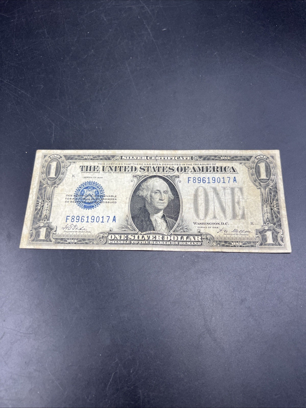 1928 $1 Funnyback Funny Back Silver Certificate Blue Seal Fine Circ017