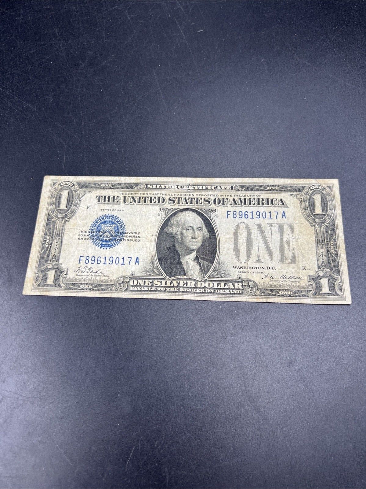 1928 $1 Funnyback Funny Back Silver Certificate Blue Seal Fine Circ017