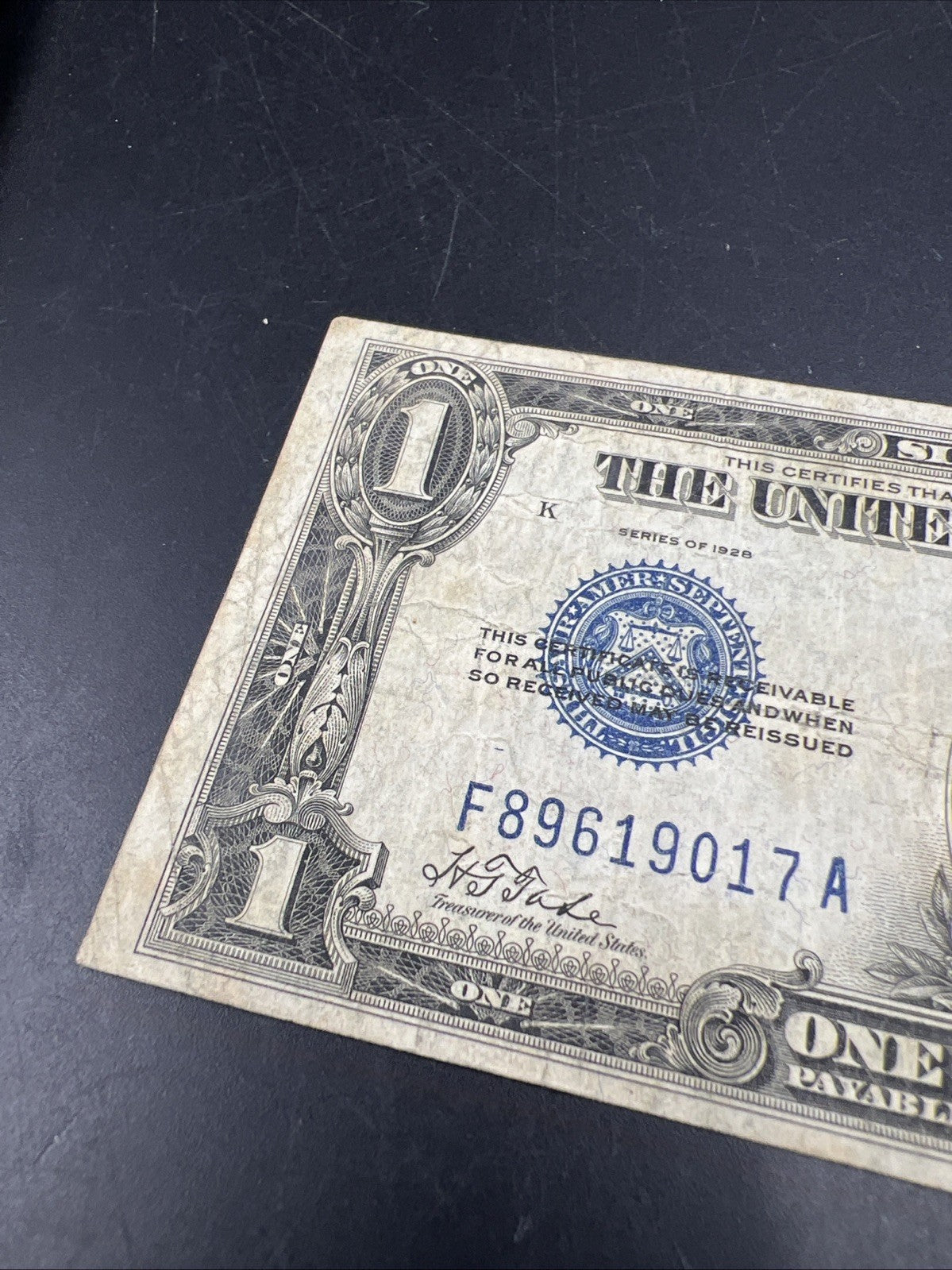 1928 $1 Funnyback Funny Back Silver Certificate Blue Seal Fine Circ017