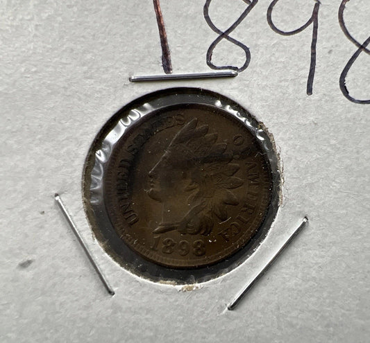 1898 1c Indian Head Cent Penny VF Very Fine Some Toning SKU#A
