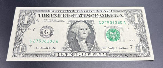 2009 $1 FRN Federal Reserve Note Green Seal Choice UNC Uncirculated #280