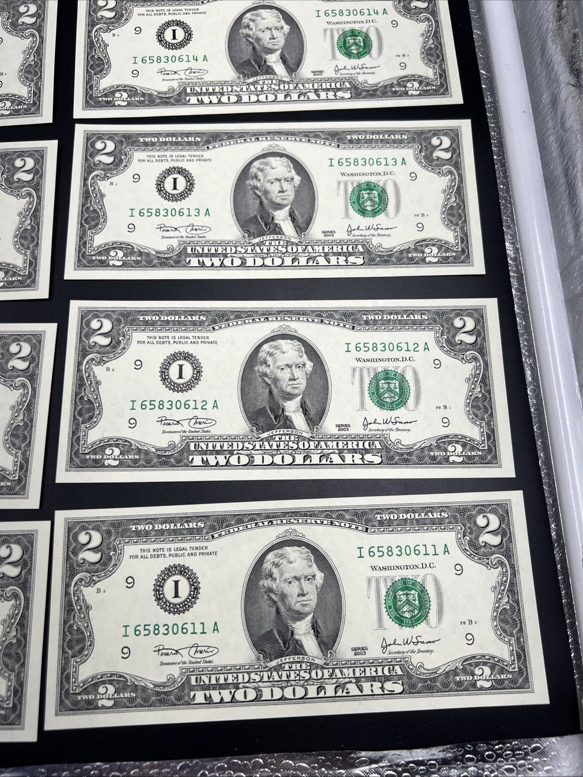 10 Consecutive 2003 Two Dollar FRN Federal Reserve Notes CH UNC I District #11