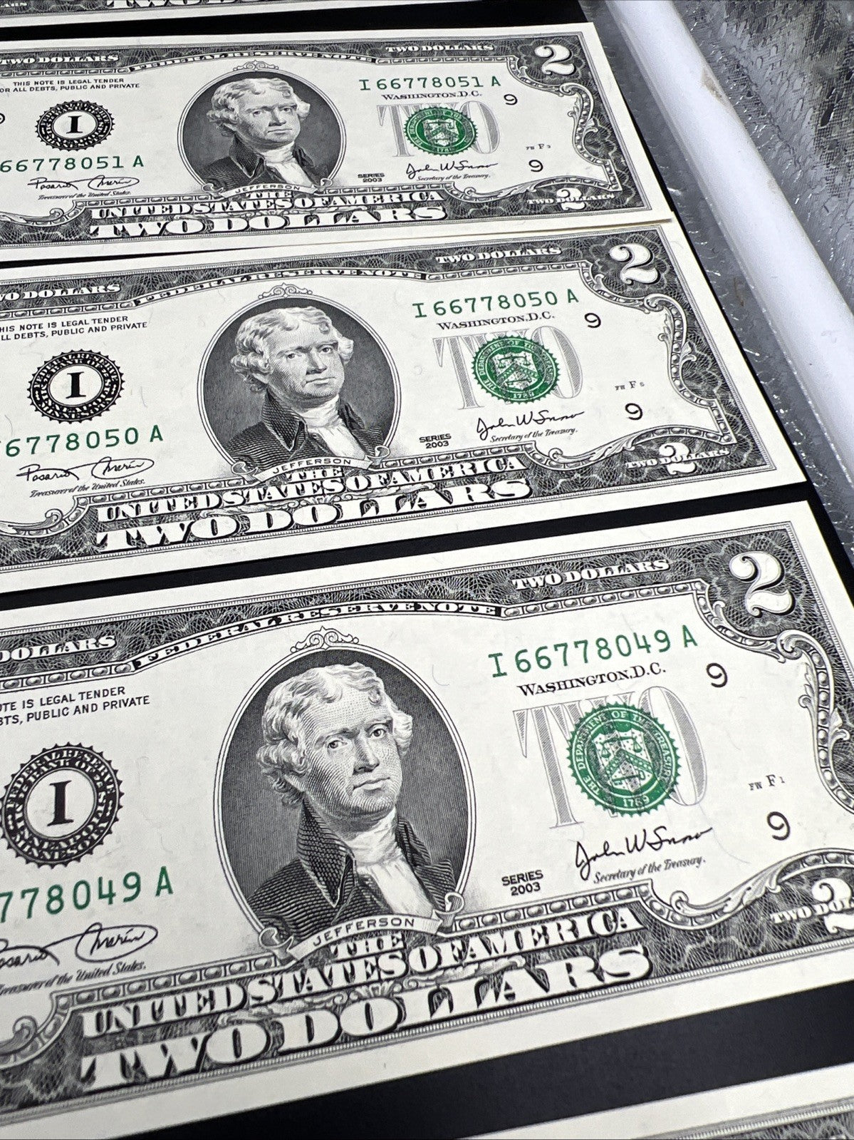14 Consecutive 2003 Two Dollar FRN Federal Reserve Notes Repeaters CH UNC #60