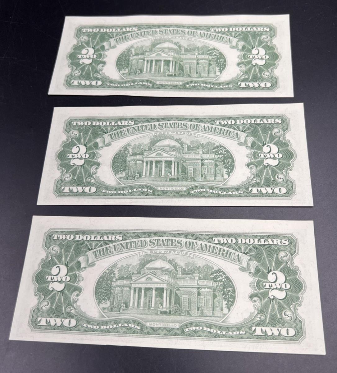 3 Consecutive 1963 A $2 Two Dollar USN United States Notes Red Seal Bills AU #53