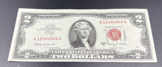 1963 A $2 Two Dollar USN United States Notes Red Seal Bills UNC Neat Serial #944