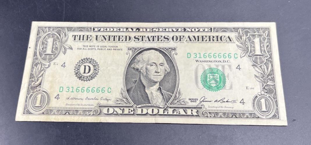 1985 $1 FRN VF Double Devil's Serial Repeater Number #31666666