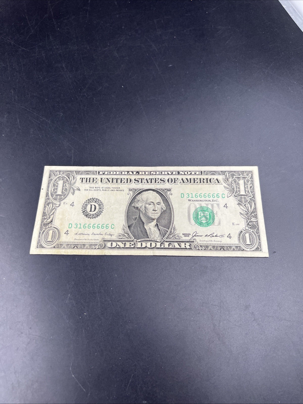 1985 $1 FRN VF Double Devil's Serial Repeater Number #31666666