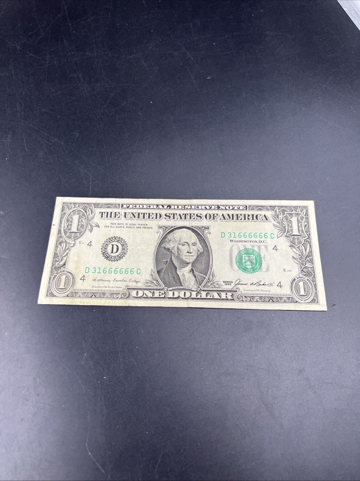 1985 $1 FRN VF Double Devil's Serial Repeater Number #31666666