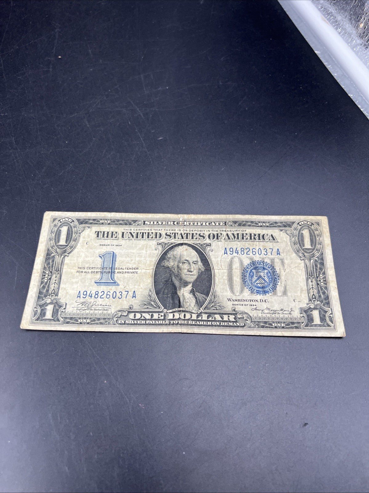 1934 $1 Funnyback Funny Back Silver Certificate Blue Seal CH VG Very Good #37