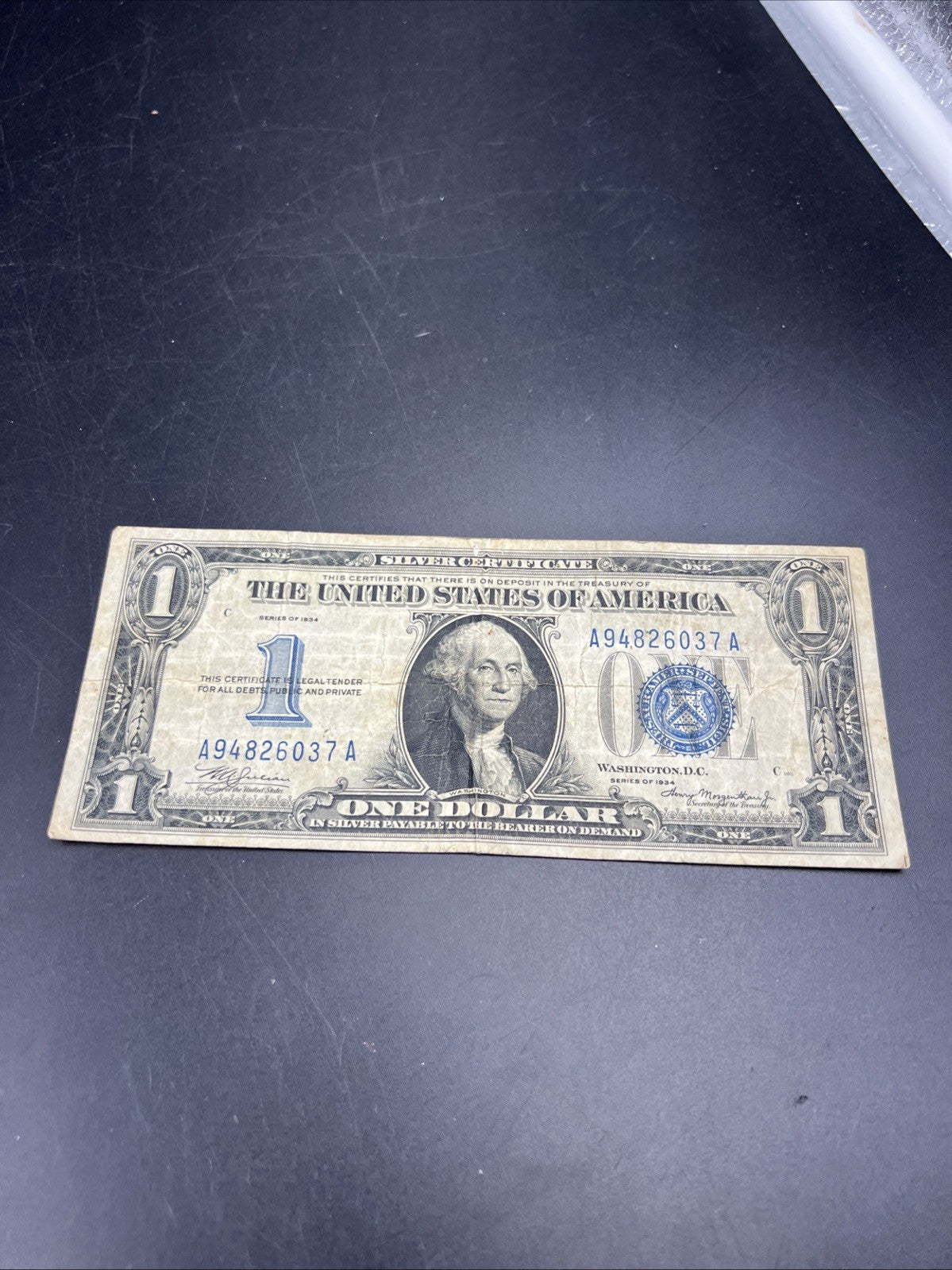 1934 $1 Funnyback Funny Back Silver Certificate Blue Seal CH VG Very Good #37