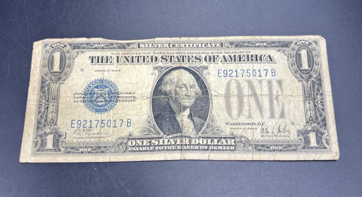 1928 B $1 Funnyback Funny Back Silver Certificate Blue Seal Very Circ Torn #17
