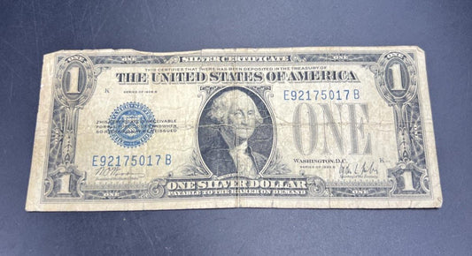 1928 B $1 Funnyback Funny Back Silver Certificate Blue Seal Very Circ Torn #17