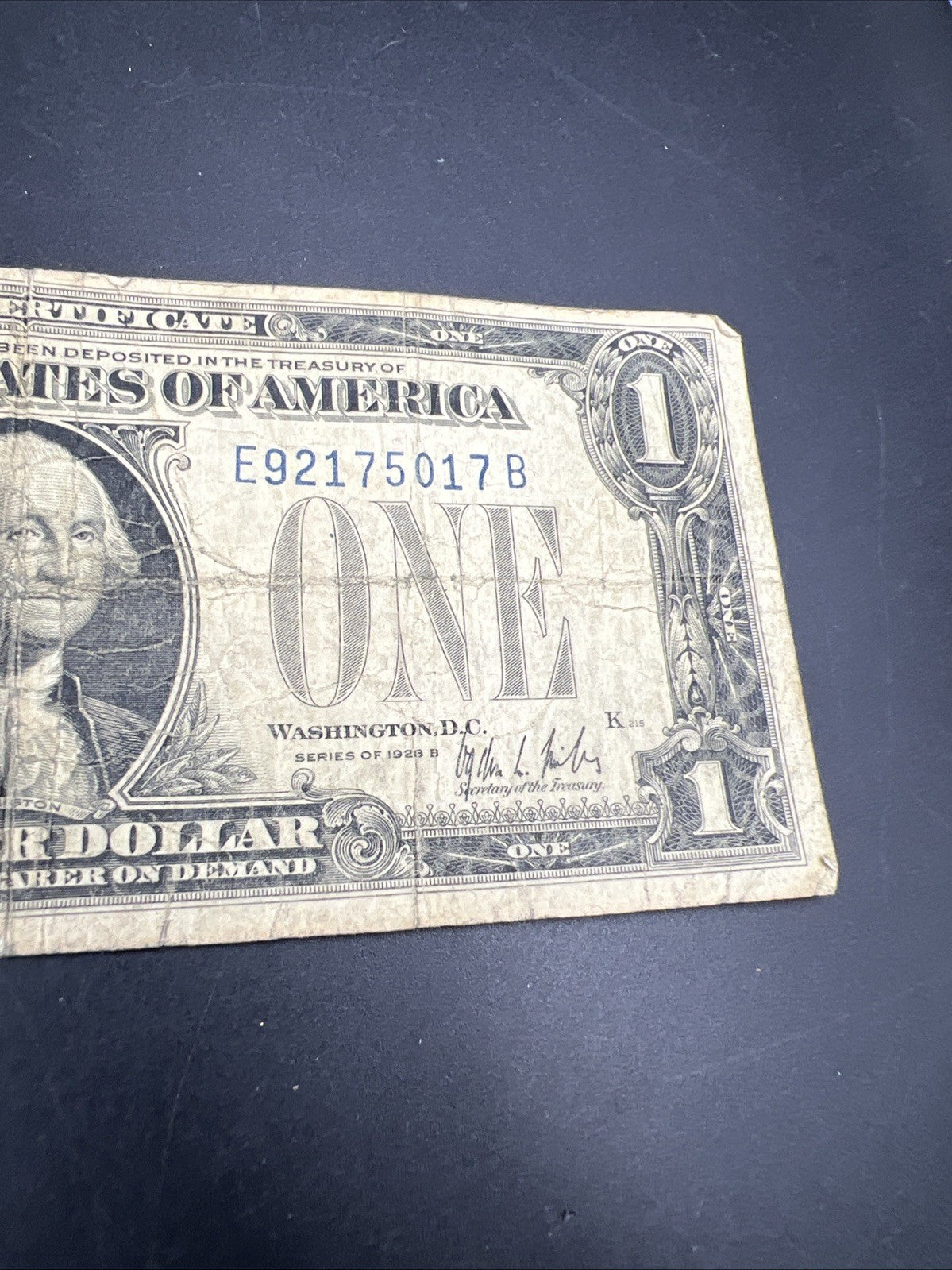 1928 B $1 Funnyback Funny Back Silver Certificate Blue Seal Very Circ Torn #17