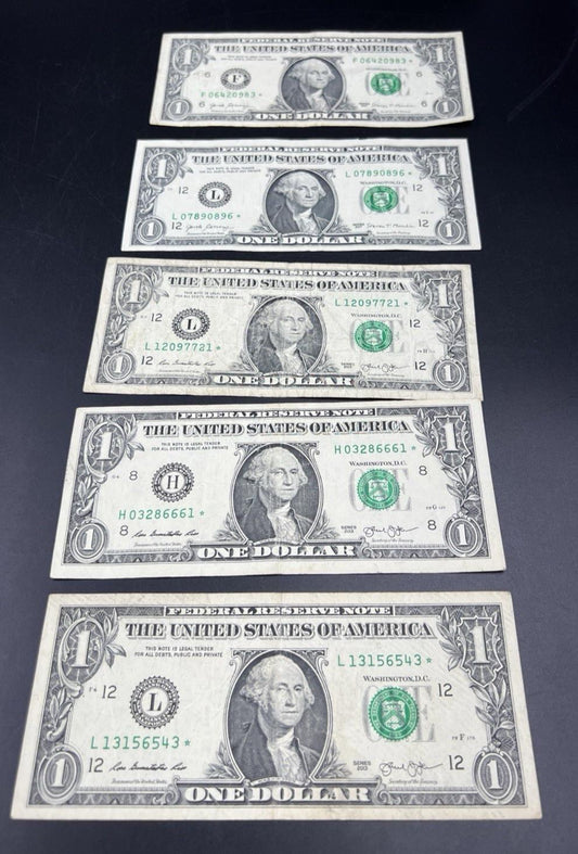 Lot of 5 2017 2013 * Star $1 One Dollar Federal Reserve Notes Circulated #43
