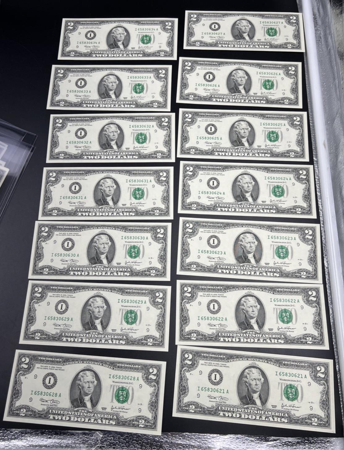 14 Consecutive 2003 Two Dollar FRN Federal Reserve Notes CH UNC I District #21