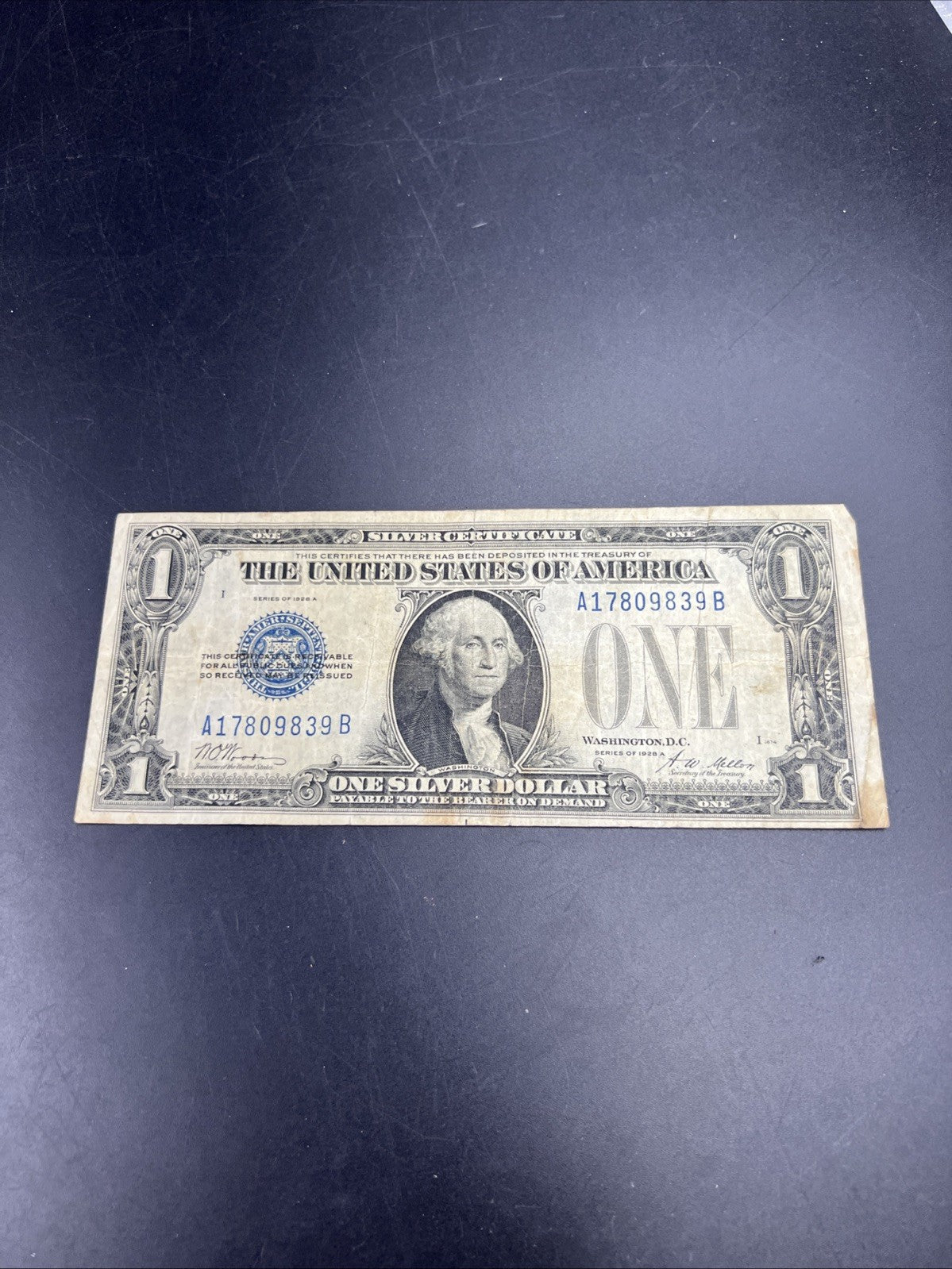1928 A $1 Funnyback Funny Back Silver Certificate Blue Seal Fine Circ #839
