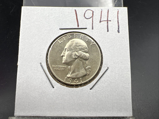 1941 P Washington 90% Silver Quarter AU About UNC SKU#A