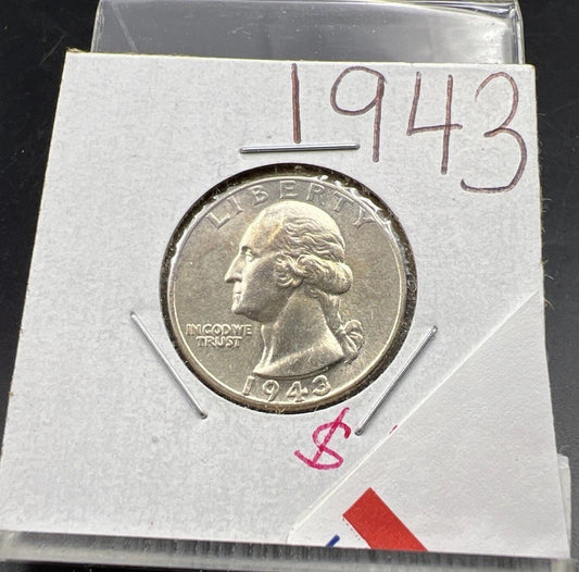 1943 P Washington 90% Silver Quarter Choice AU About UNC WWII Era Coin SKU#A