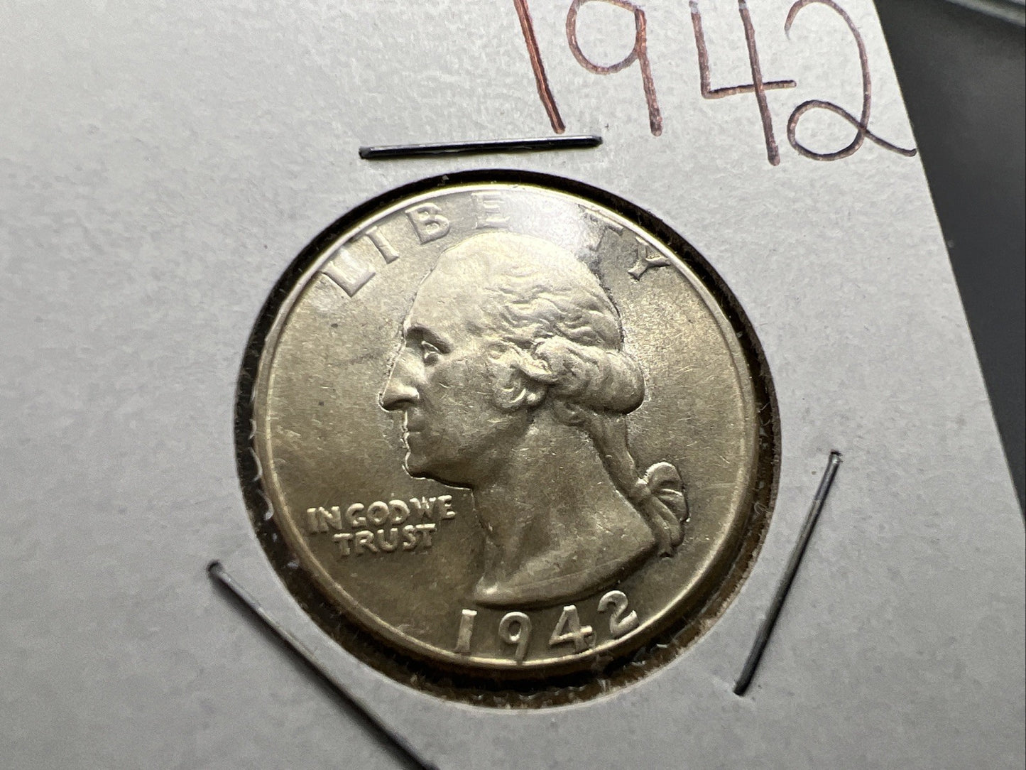 1942 P Washington 90% Silver Quarter AU About UNC WWII Era Coin SKU#A
