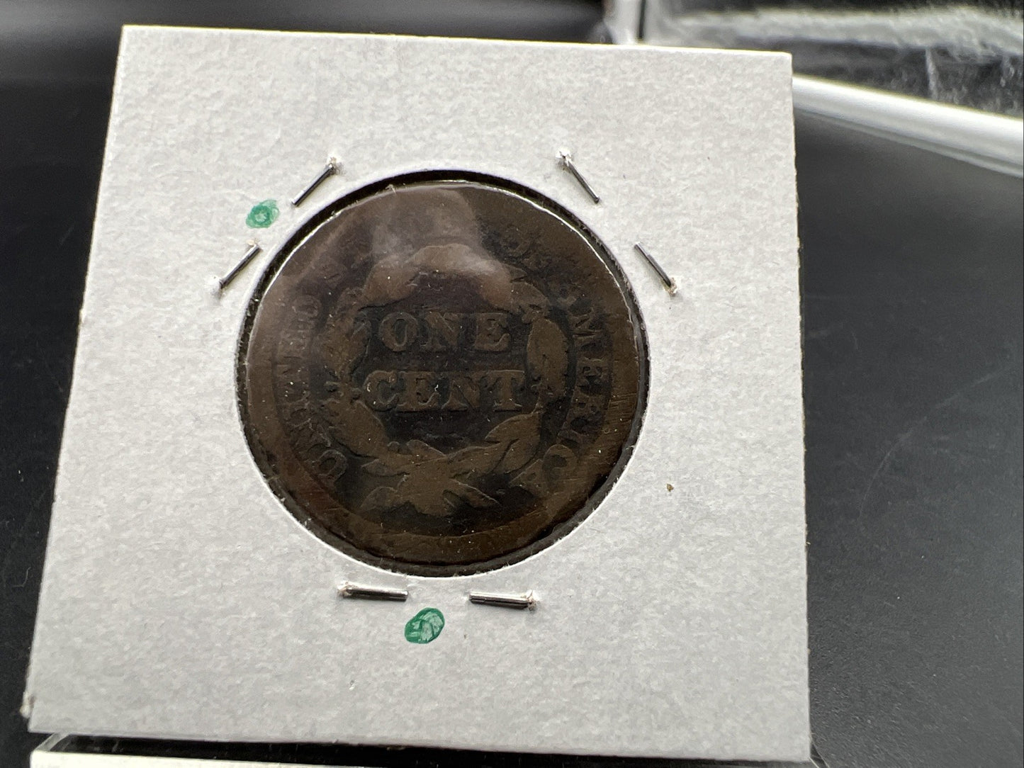 1843 1c Braided Hair Large Cent Coin Very Circulated Damaged