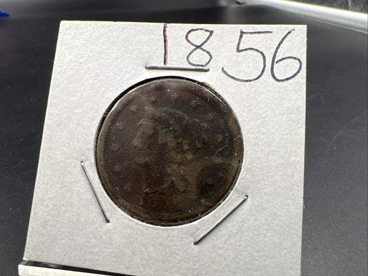 1856 1c Braided Hair Large Cent Cull Very Circulated Damaged