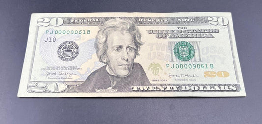 2017 A $20 FRN Federal Reserve Note Circulated Neat Serial # 00009061
