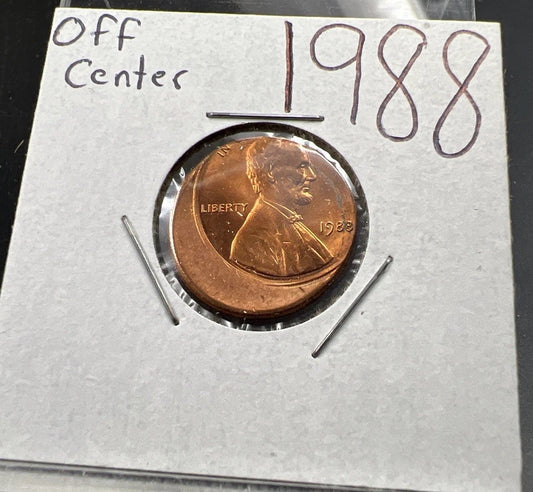 1988 1c Lincoln Memorial Cent Penny 33% Off Center Error Choice UNC SKU#A