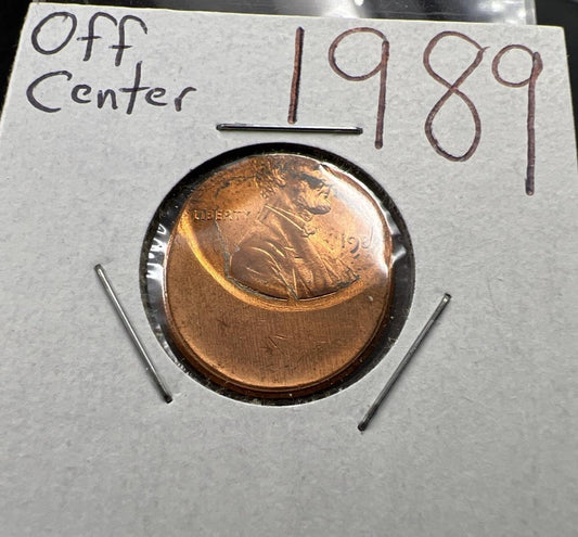1989 1c Lincoln Memorial Cent Penny 50% Off Center Error Choice UNC SKU#A