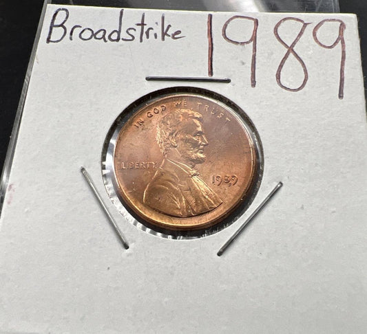 1989 1c Lincoln Memorial Cent Penny Broadstrike Off Center Error CH BU UNC SKU#A
