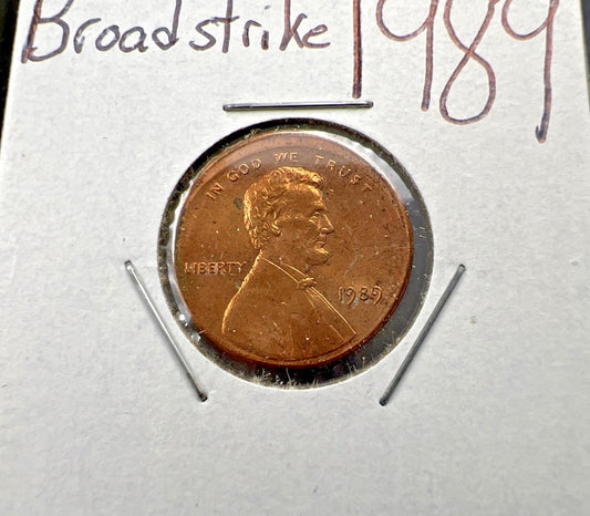 1989 1c Lincoln Memorial Cent Penny Broadstrike Off Center Error BU UNC SKU#B