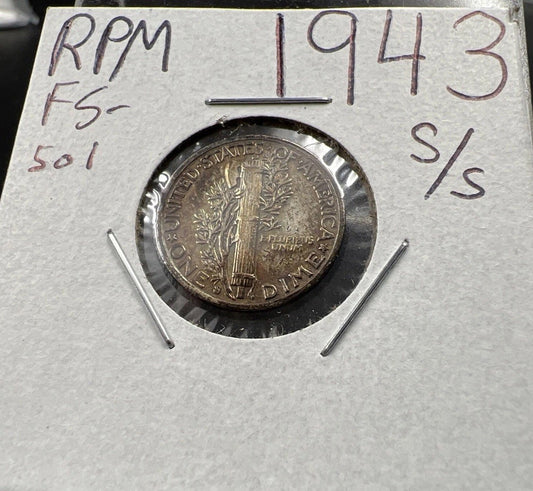 1943 S S/S Mercury Silver Dime Coin RPM FS-501 Variety XF EF Extra Fine Circ