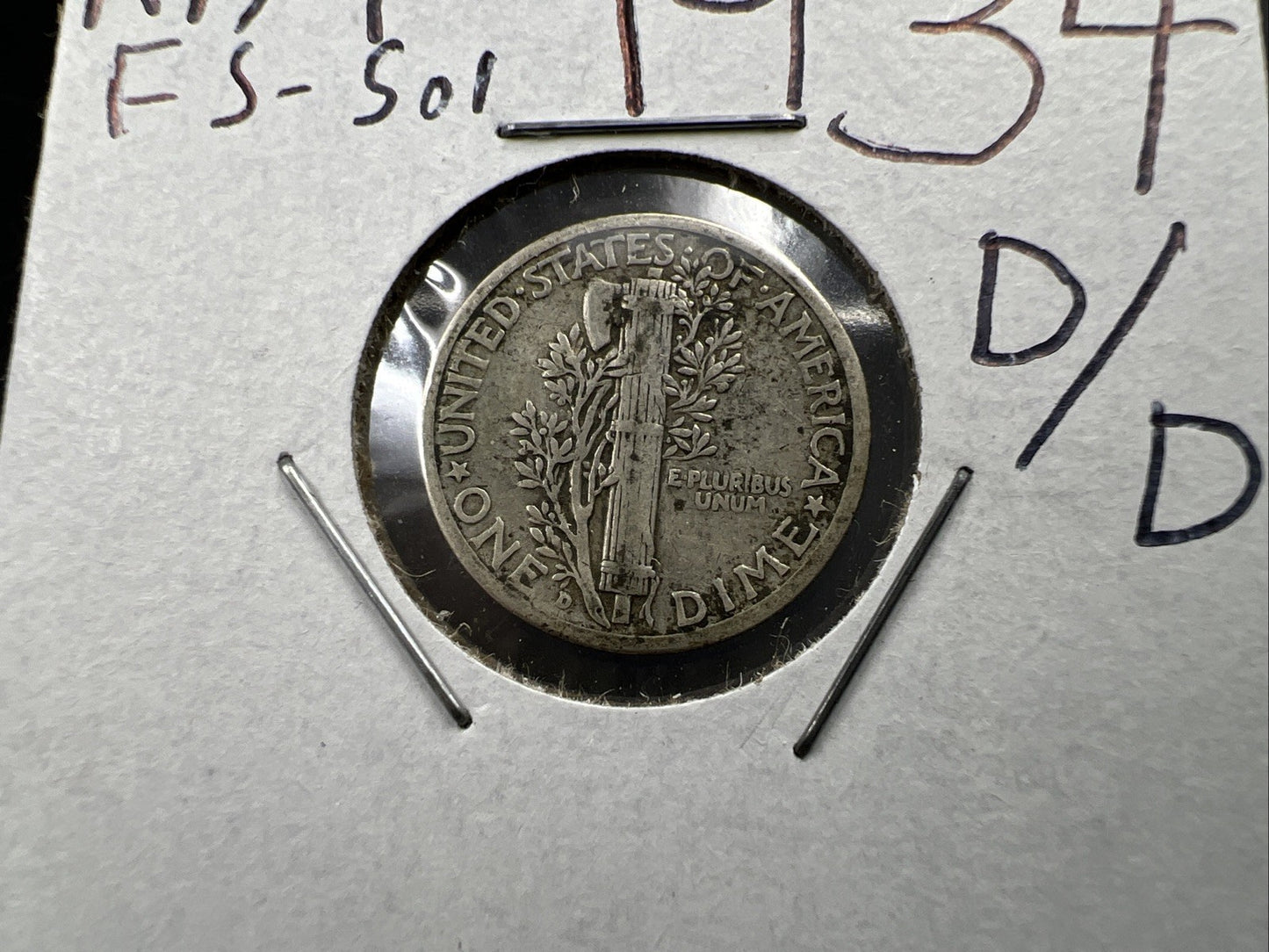 1934 D /D Mercury Silver Dime Coin RPM FS-501 Variety XF EF Extra Fine Circ