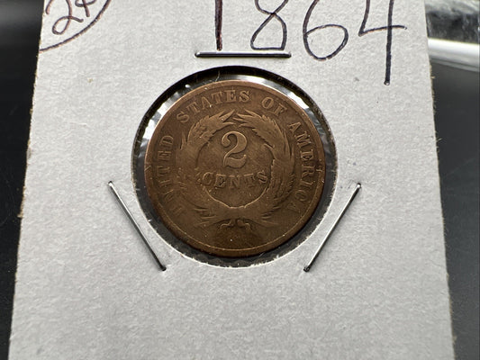 1864 2c Two Cent Bronze Copper Liberty Shield Coin AG About Good SKU#A