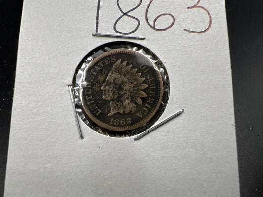 1863 1c Indian Cent Penny Copper Nickel VG Details Environmental Damage SKU#A