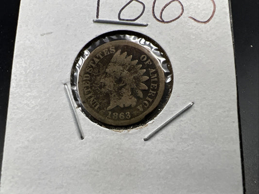 1863 1c Indian Cent Penny Copper Nickel Very Circulated SKU#B