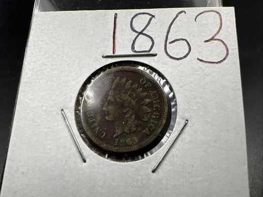 1863 1c Indian Cent Penny Copper Nickel VG Details Environmental Damage SKU#B