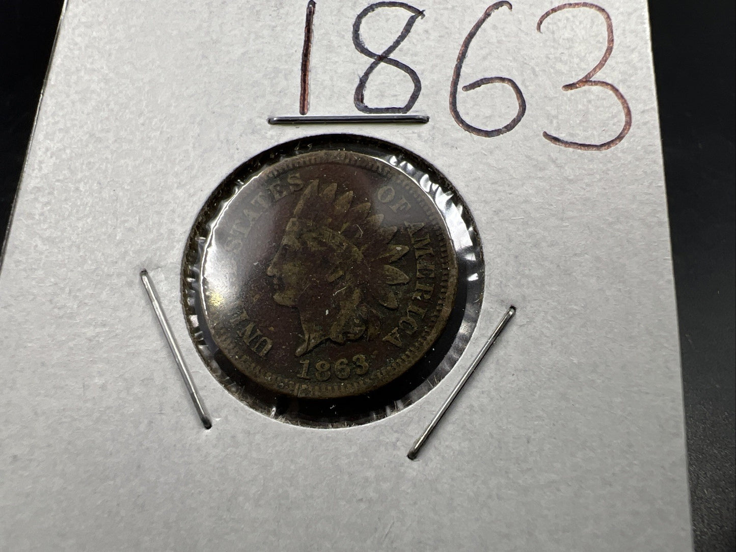 1863 1c Indian Cent Penny Copper Nickel VG Details Environmental Damage SKU#B
