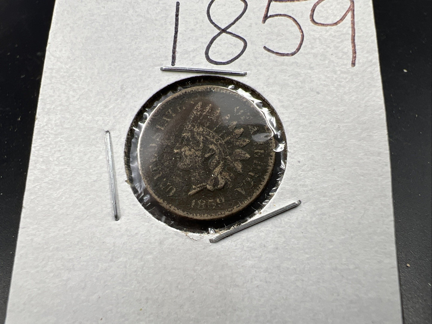 1859 1c Indian Head Cent Penny VG Details Environmental Damage Circulated SKU#B