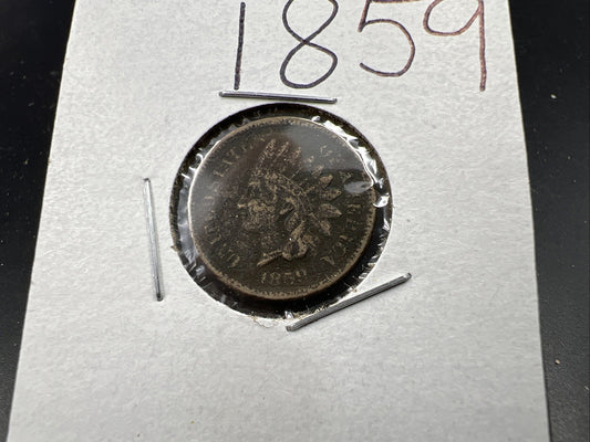 1859 1c Indian Head Cent Penny VG Details Environmental Damage Circulated SKU#B