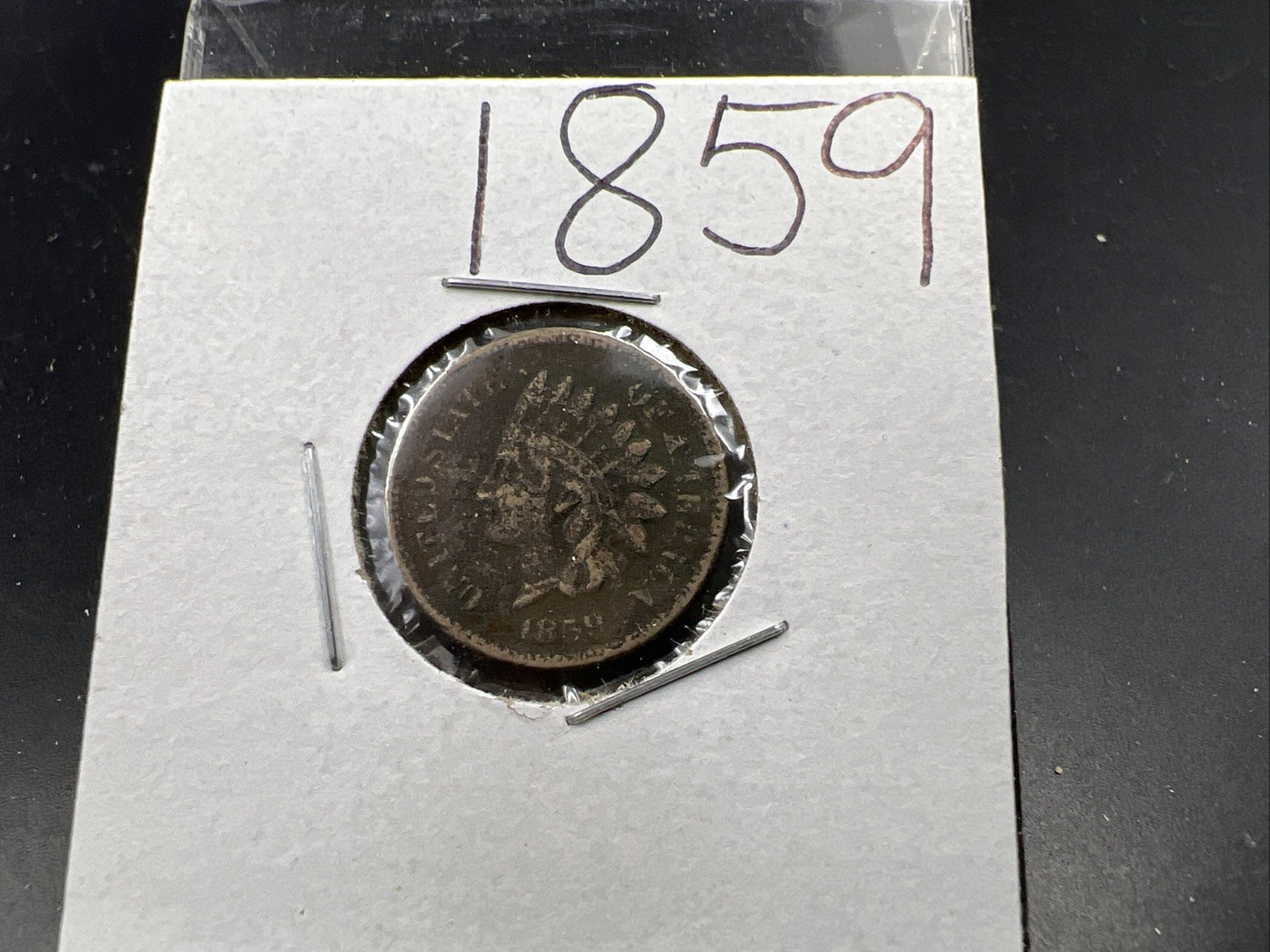 1859 1c Indian Head Cent Penny VG Details Environmental Damage Circulated SKU#B