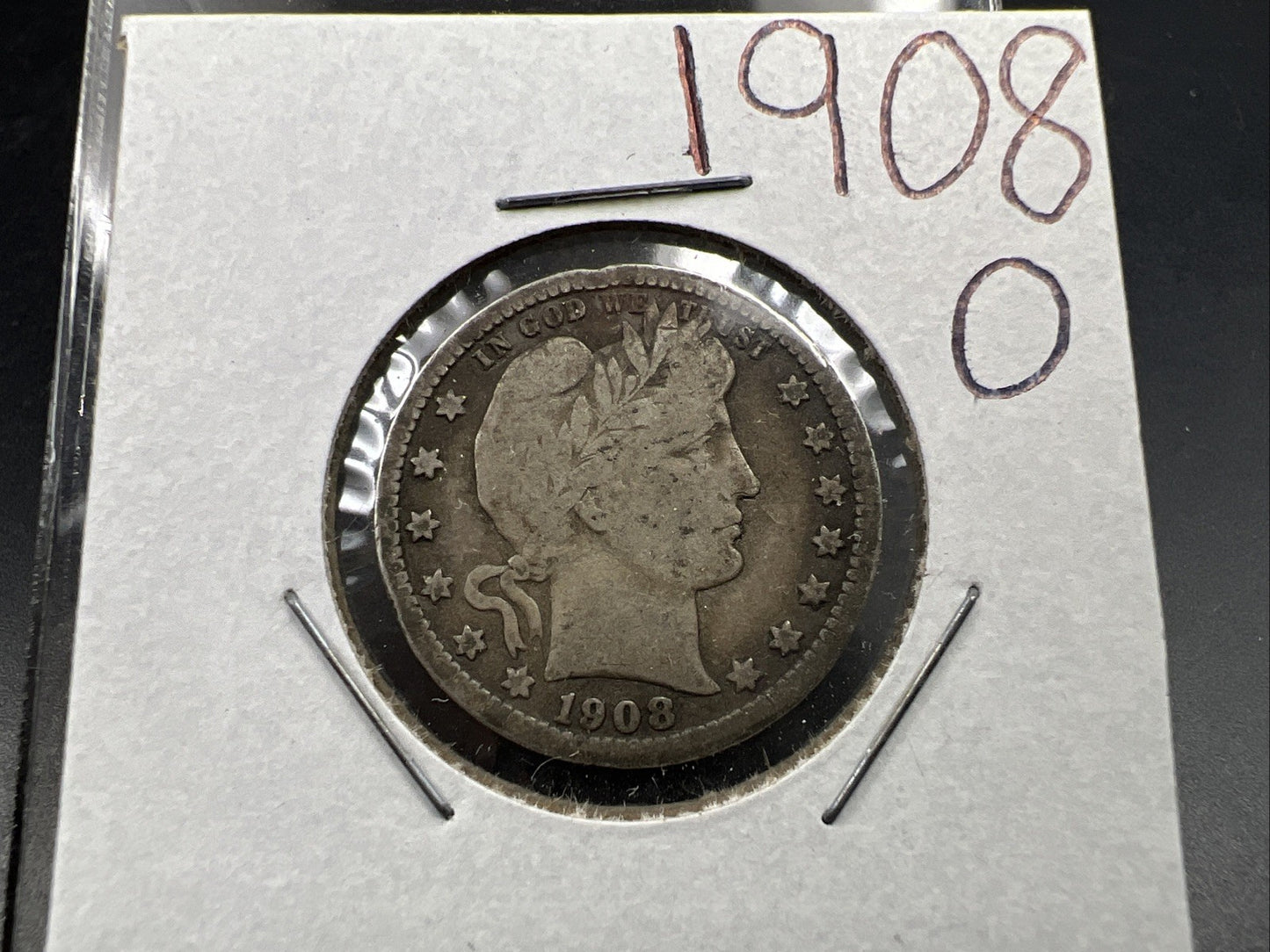1908 O 25c Barber Silver Quarter Coin VG Very Good Circ SKU#A