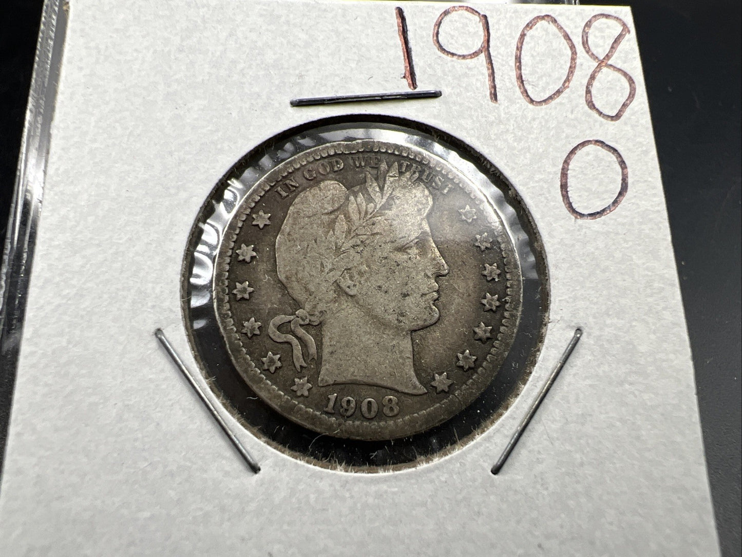 1908 O 25c Barber Silver Quarter Coin VG Very Good Circ SKU#A