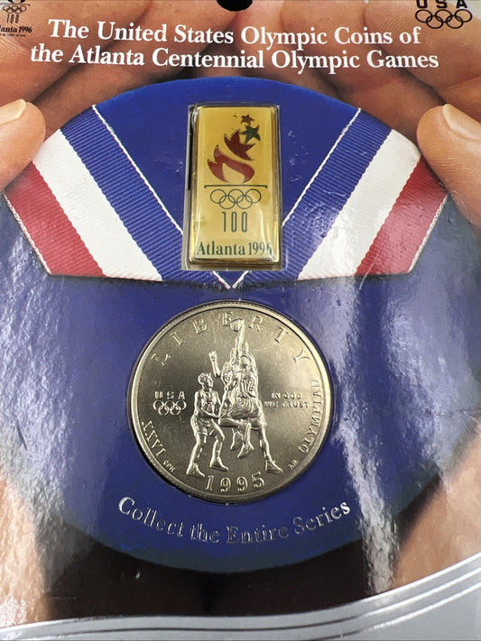 1995 Atlanta Olympics Basketball Commemorative Clad Half dollar Coin & Pin set